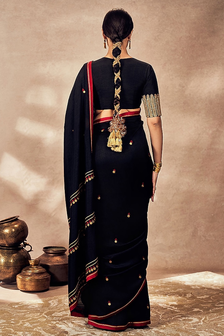 Black Raw Silk Gota Embroidered Wedding Saree Set by Masaba at Pernia's Pop Up Shop
