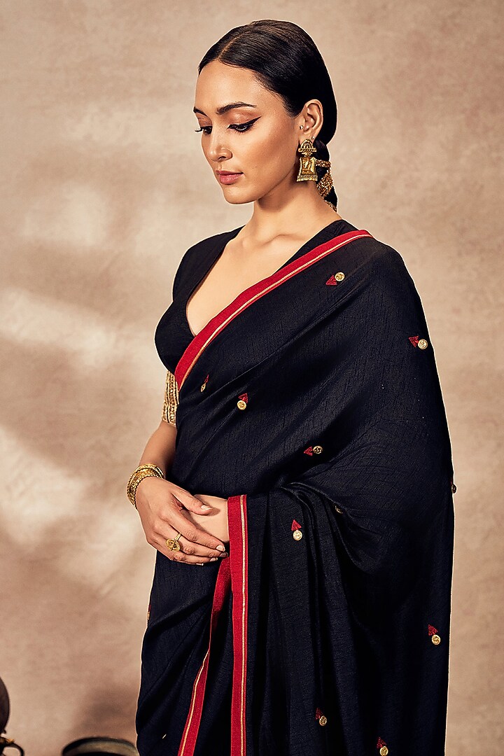 Black Raw Silk Gota Embroidered Wedding Saree Set by Masaba at Pernia's Pop Up Shop