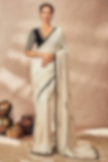 Ivory Raw Silk Gota Embroidered Wedding Saree Set by Masaba at Pernia's Pop Up Shop