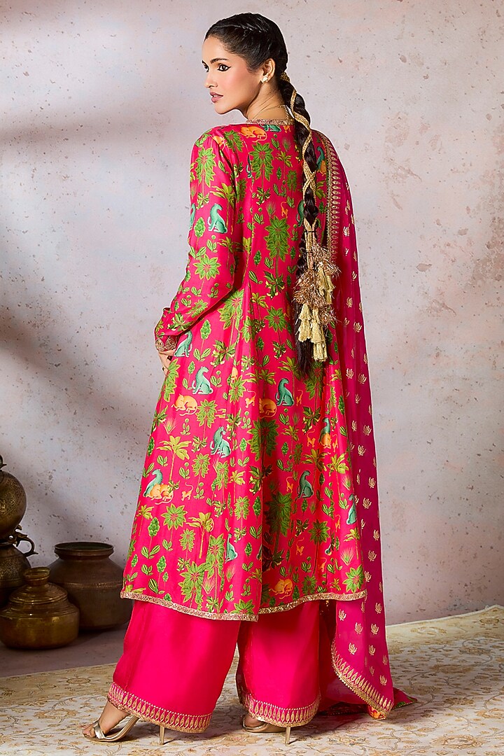 Pink Raw Silk Digital Printed & Embellished A-Line Kurta Set by Masaba at Pernia's Pop Up Shop