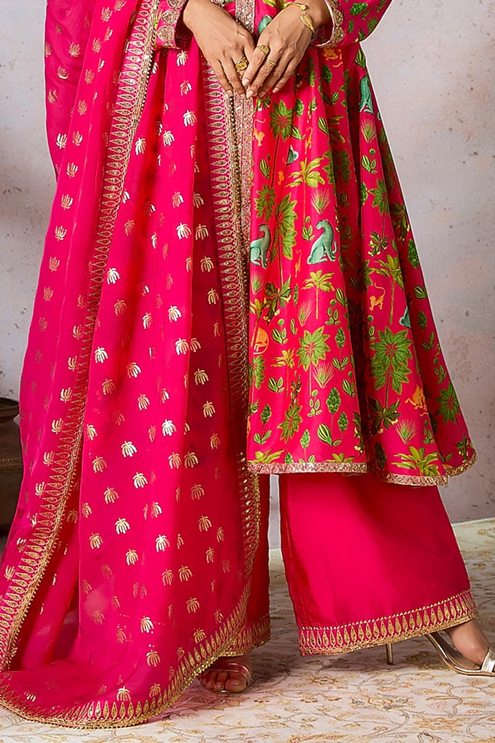 Pink Raw Silk Digital Printed & Embellished A-Line Kurta Set by Masaba at Pernia's Pop Up Shop