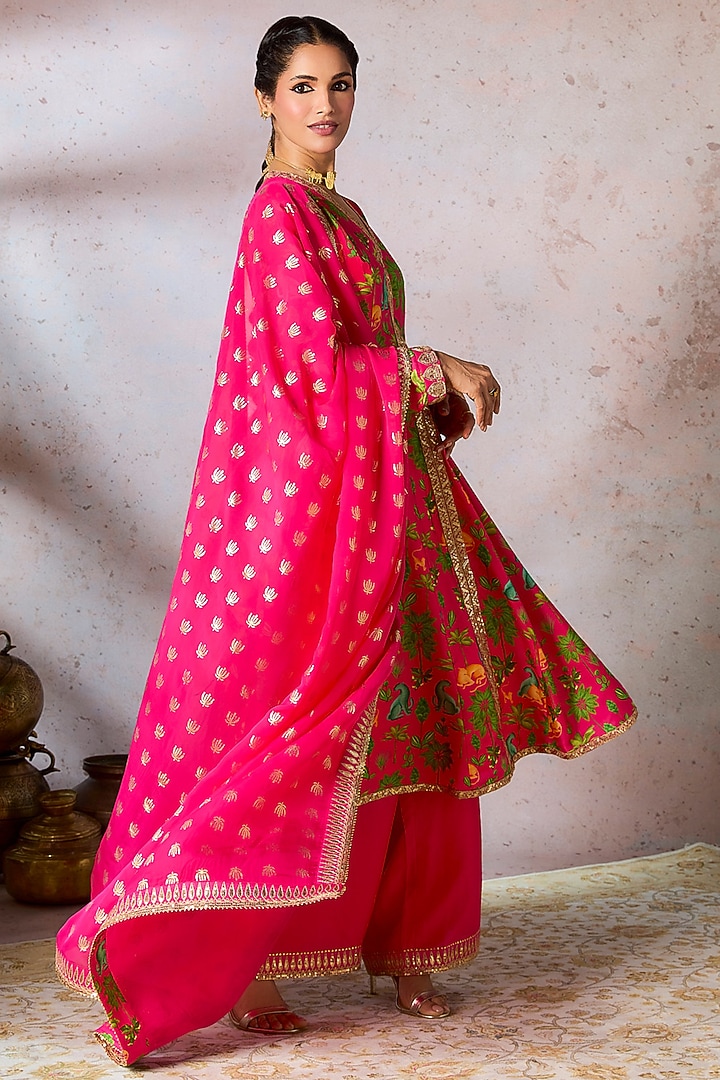Pink Raw Silk Digital Printed & Embellished A-Line Kurta Set by Masaba at Pernia's Pop Up Shop