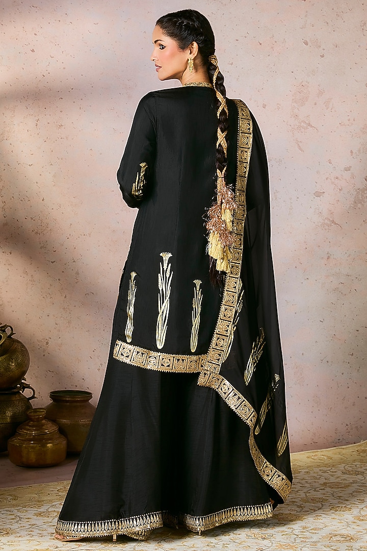 Black Raw Silk Embellished Wedding Sharara Set by Masaba at Pernia's Pop Up Shop
