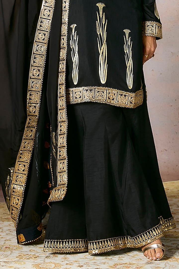 Black Raw Silk Embellished Wedding Sharara Set by Masaba at Pernia's Pop Up Shop