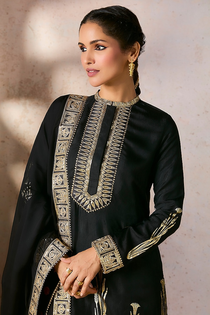 Black Raw Silk Embellished Wedding Sharara Set by Masaba at Pernia's Pop Up Shop
