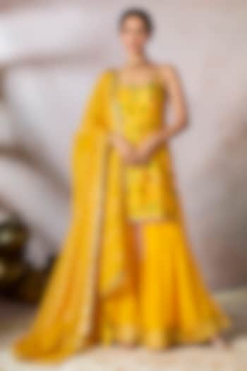 Yellow Raw Silk Embellished Sharara Set by Masaba at Pernia's Pop Up Shop