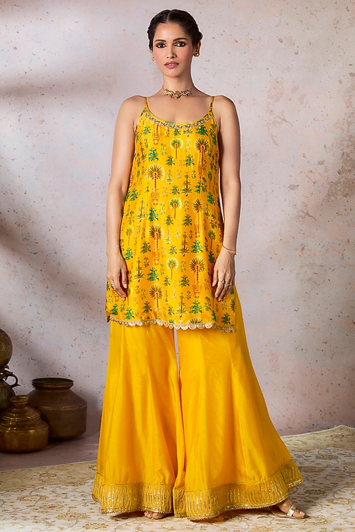 Yellow Raw Silk Embellished Wedding Sharara Set by Masaba at Pernia's Pop Up Shop