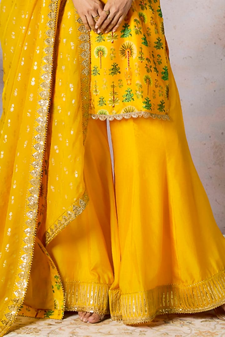 Yellow Raw Silk Embellished Wedding Sharara Set by Masaba at Pernia's Pop Up Shop
