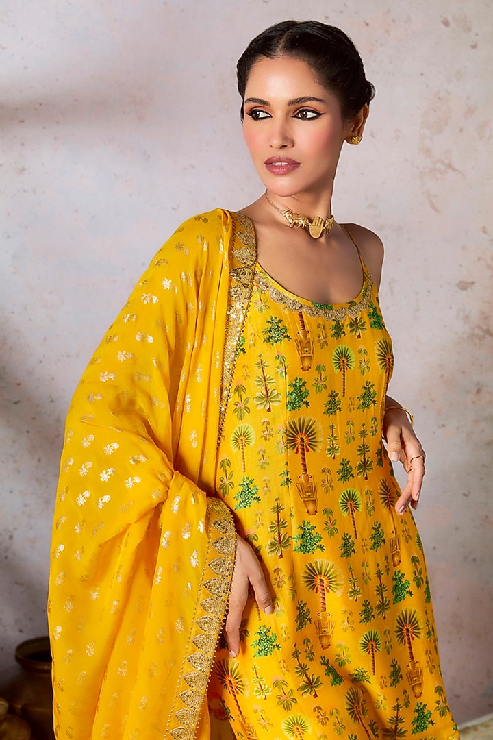 Yellow Raw Silk Embellished Wedding Sharara Set by Masaba at Pernia's Pop Up Shop