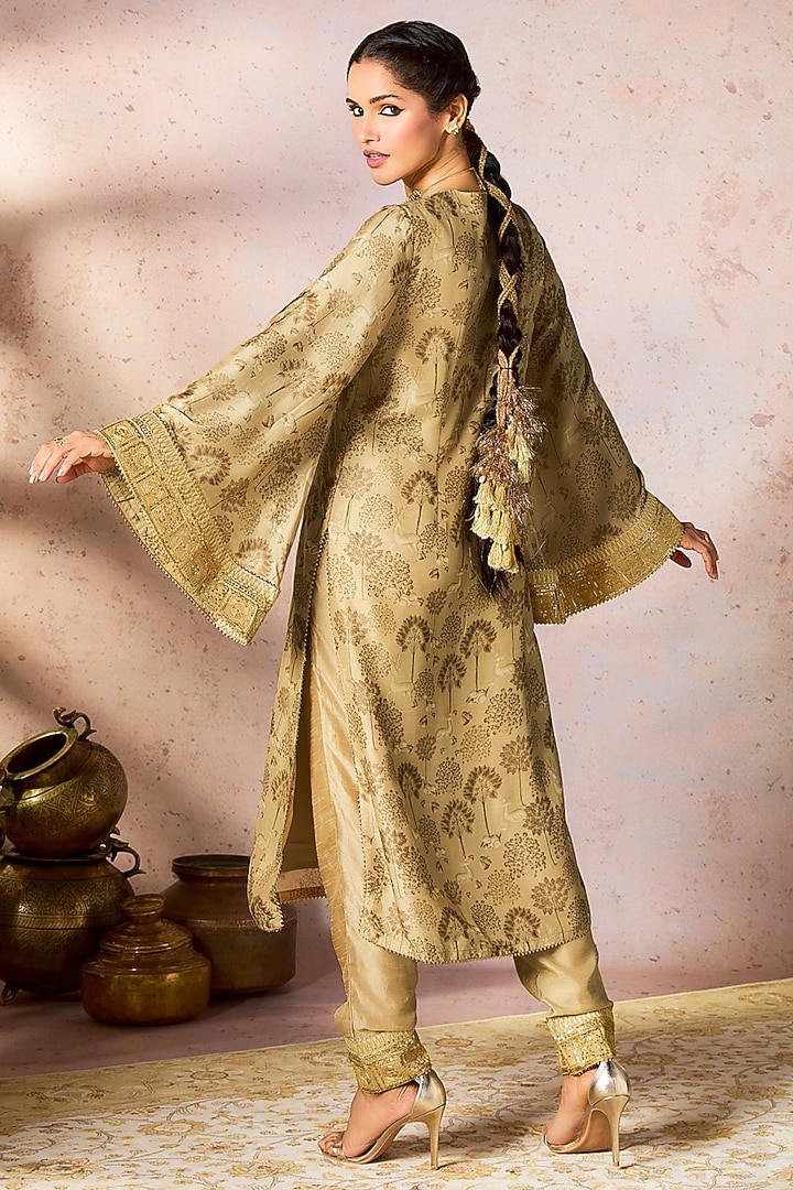 Beige Raw Silk Kinari Embroidered & Printed Kurta Set by Masaba at Pernia's Pop Up Shop