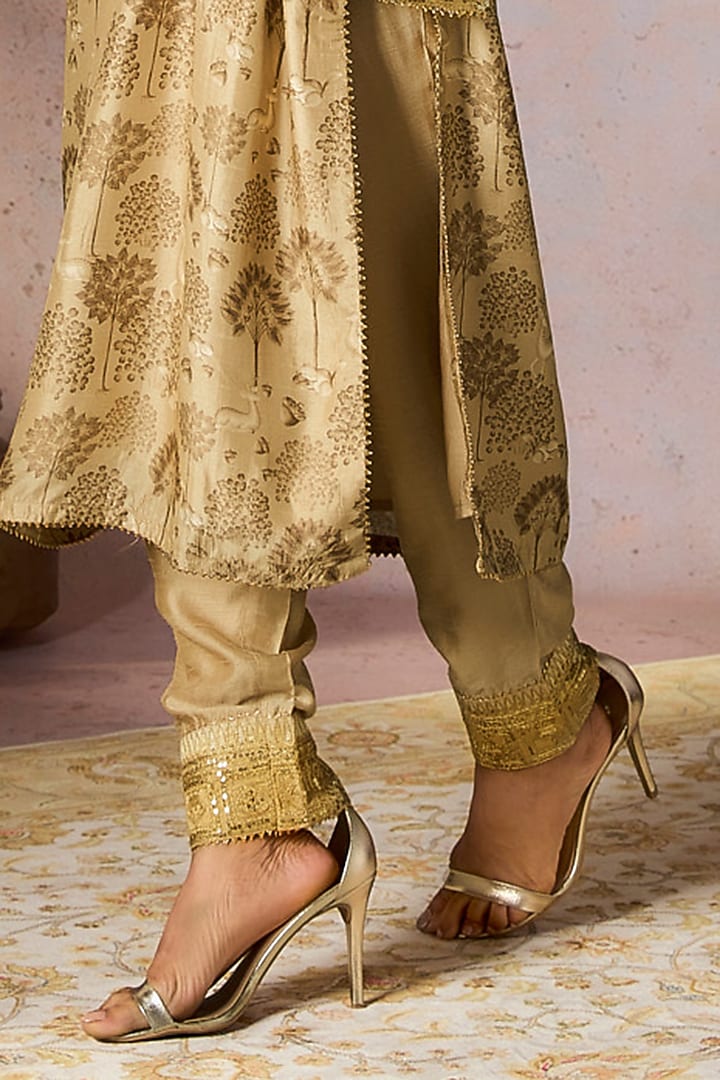 Beige Raw Silk Kinari Embroidered & Printed Kurta Set by Masaba at Pernia's Pop Up Shop