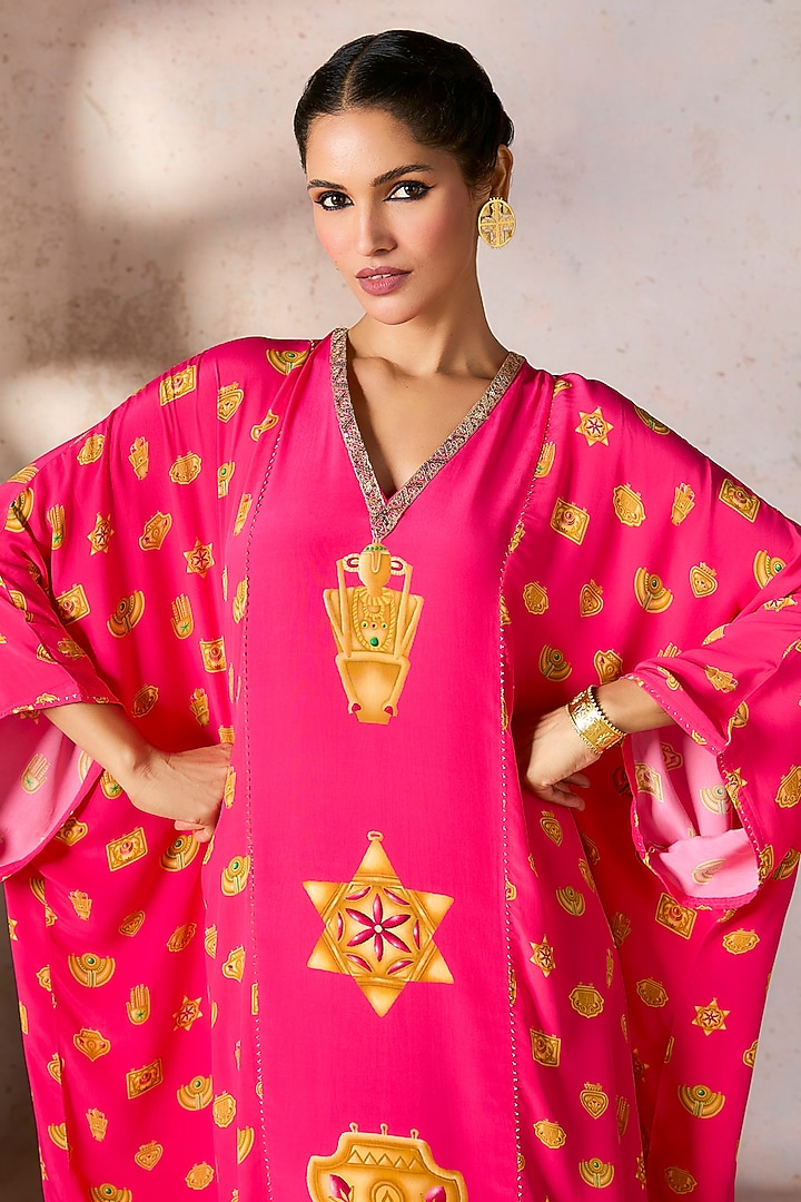 Pink Crepe Silk Trinket Patchwork Kaftan by Masaba at Pernia's Pop Up Shop