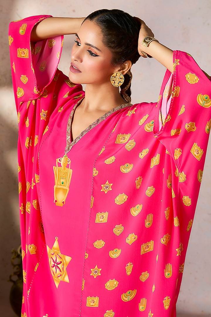 Pink Crepe Silk Trinket Patchwork Kaftan by Masaba at Pernia's Pop Up Shop