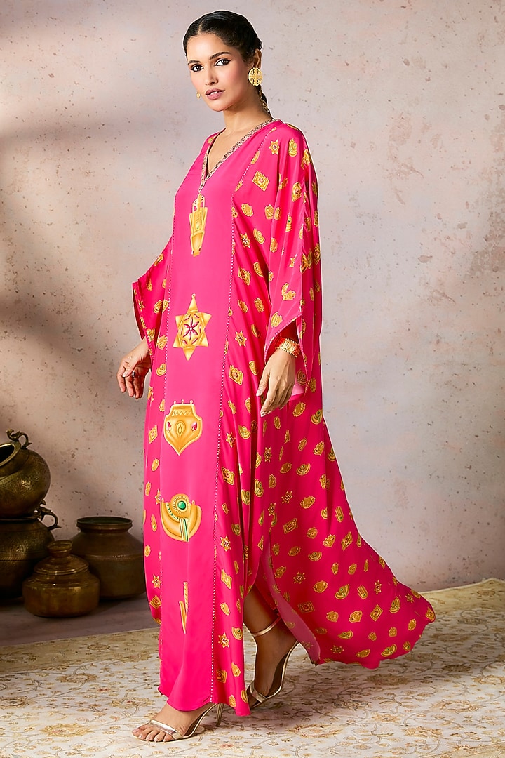 Pink Crepe Silk Trinket Patchwork Kaftan by Masaba at Pernia's Pop Up Shop