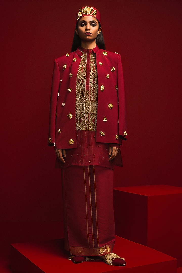 Crimson Heavy Crepe Jacket by Masaba at Pernia's Pop Up Shop
