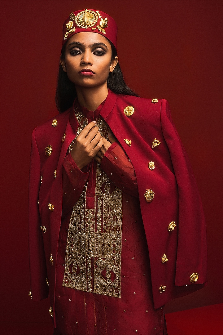 Crimson Pure Organza Hand Embroidered Kurta by Masaba at Pernia's Pop Up Shop