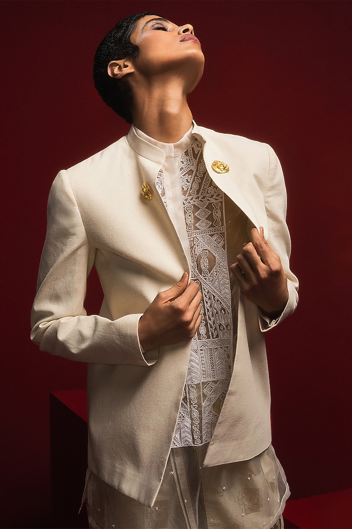 Ivory Malkha Embroidered Jacket by Masaba at Pernia's Pop Up Shop