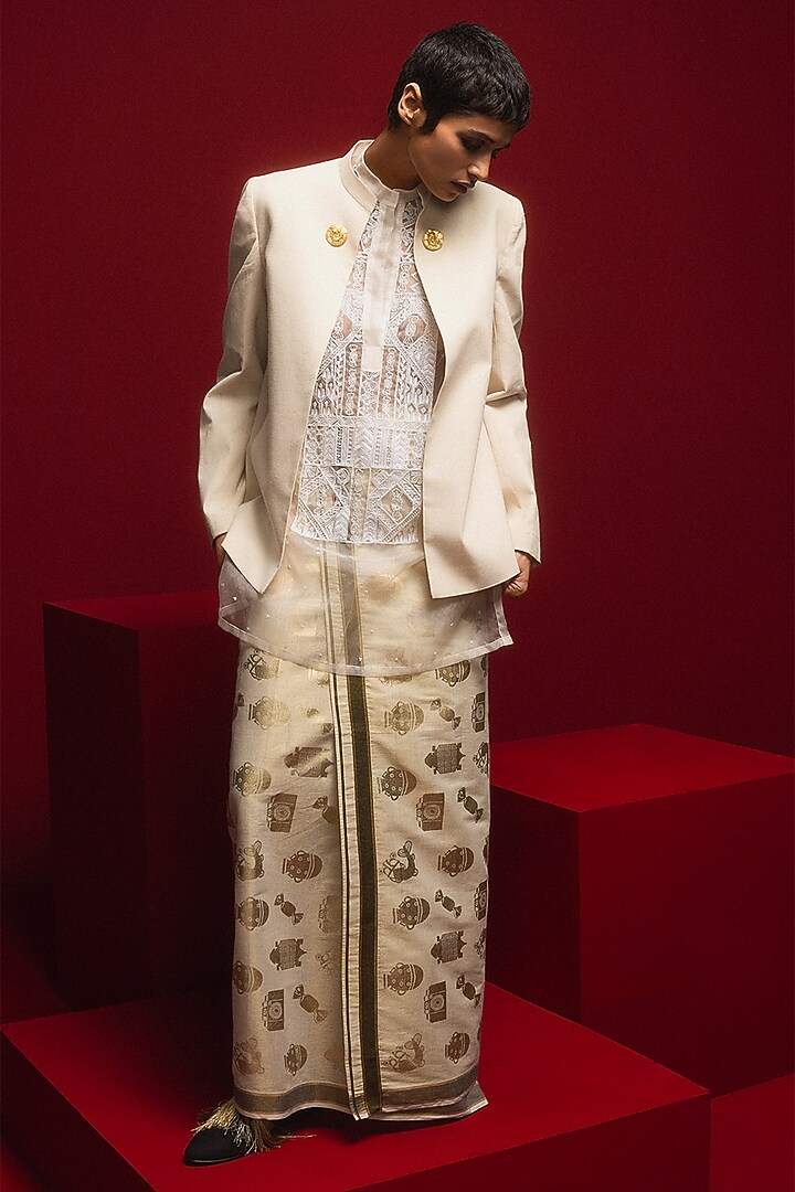 Ivory Malkha Embroidered Jacket by Masaba at Pernia's Pop Up Shop