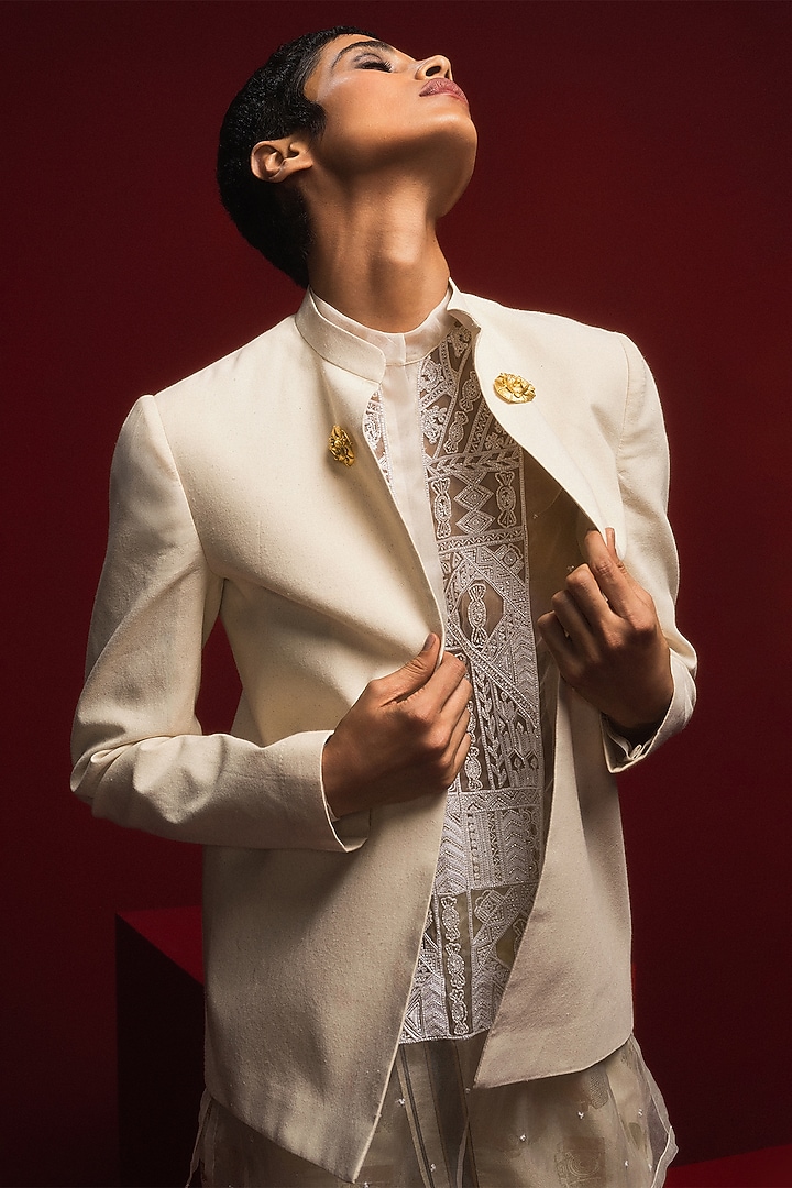 Ivory Pure Organza Hand Embroidered Kurta by Masaba at Pernia's Pop Up Shop
