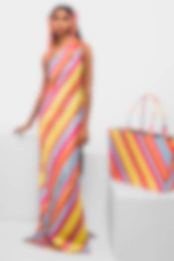 Multi-Colored Satin Taffeta Striped & Embellished Maxi Party Wear Dress by Masaba at Pernia's Pop Up Shop