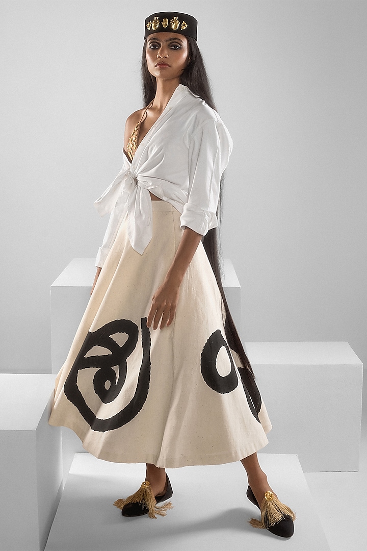 Ivory Handwoven Kora Cotton Printed Skirt Set by Masaba at Pernia's Pop Up Shop