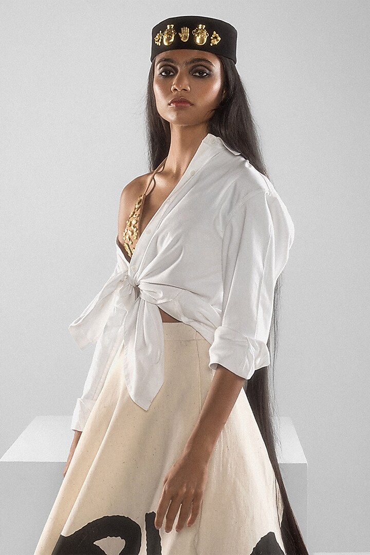 Ivory Handwoven Kora Cotton Printed Skirt Set by Masaba at Pernia's Pop Up Shop