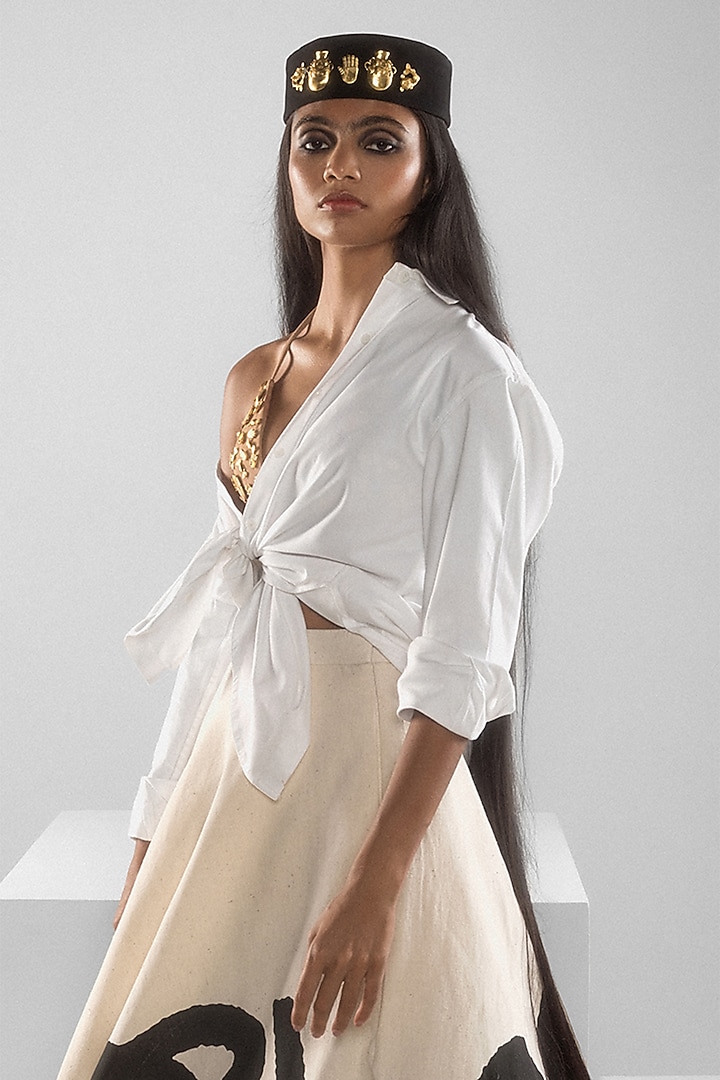 White Cotton Embellished Shirt by Masaba at Pernia's Pop Up Shop
