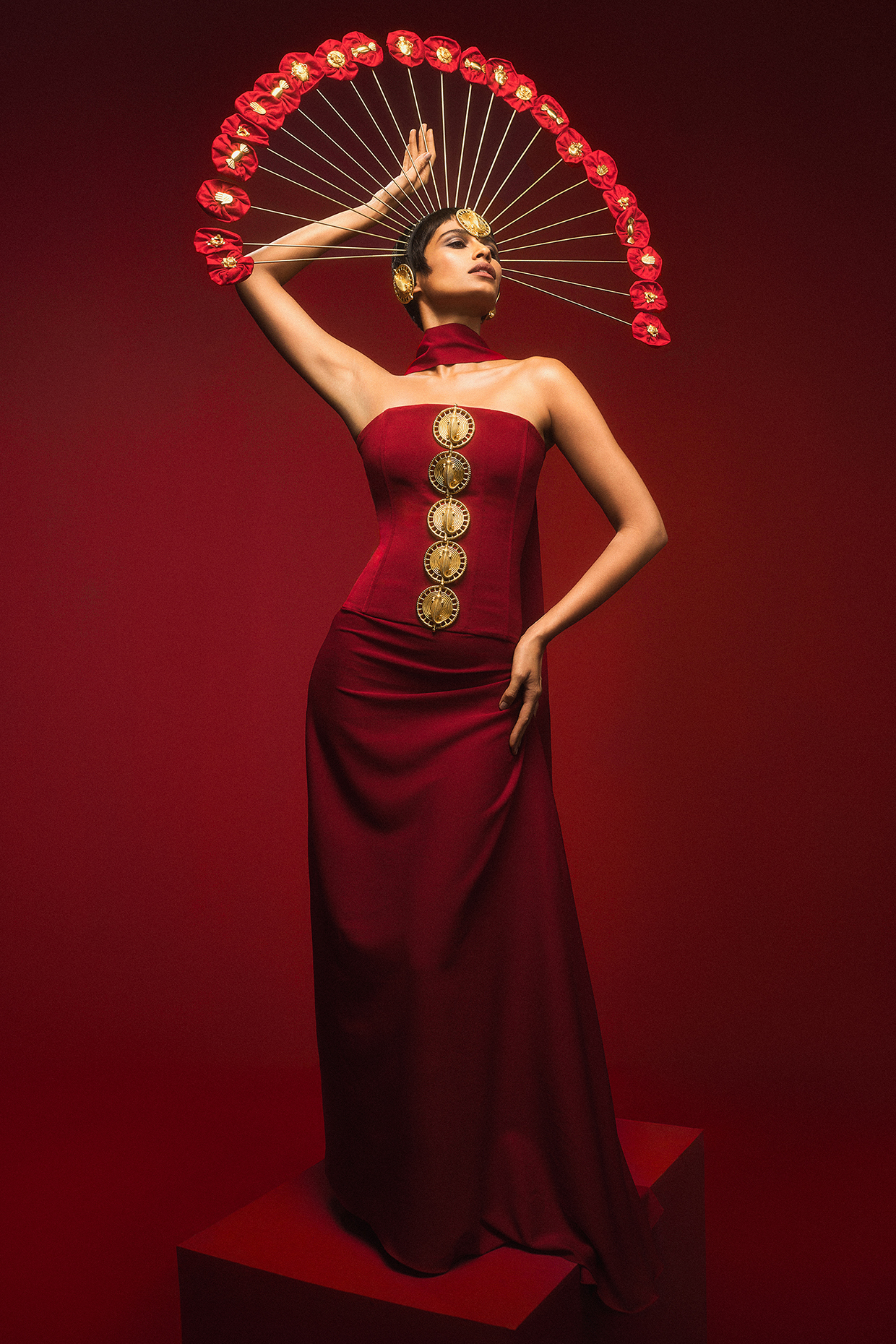 Crimson Heavy Crepe Skirt Set by Masaba at Pernia's Pop Up Shop