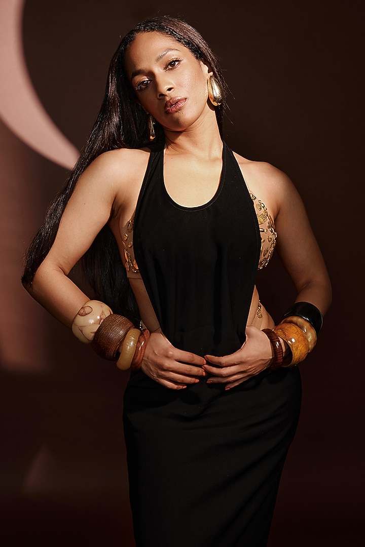 Black Heavy Crepe Party Wear Dress by Masaba at Pernia's Pop Up Shop