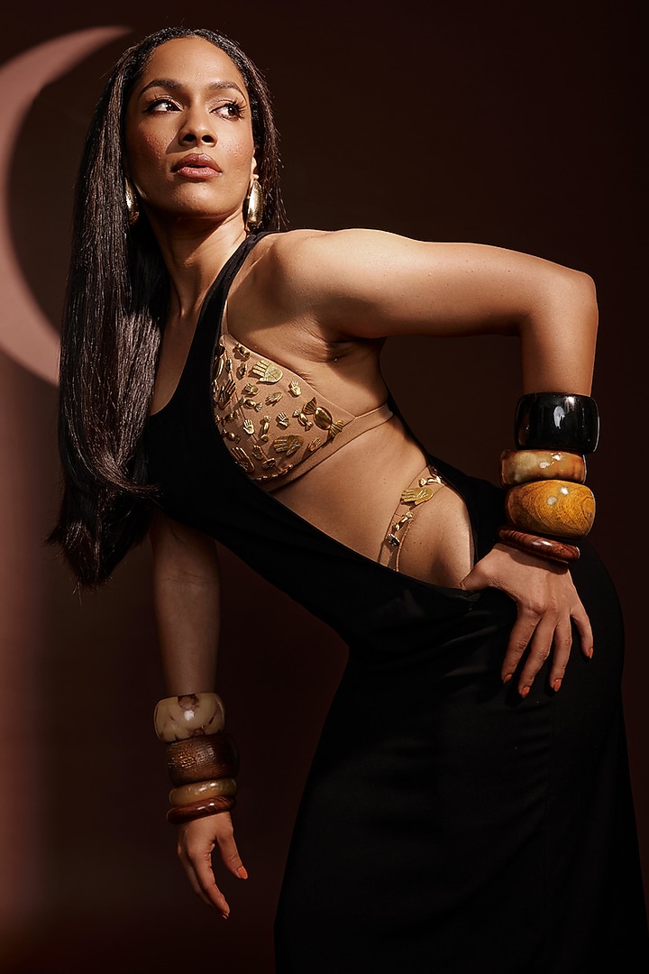 Black Heavy Crepe Party Wear Dress by Masaba at Pernia's Pop Up Shop