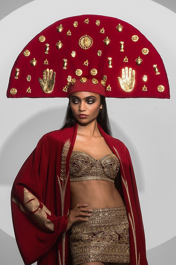 Crimson Heavy Crepe Embroidered Jacket Set by Masaba at Pernia's Pop Up Shop
