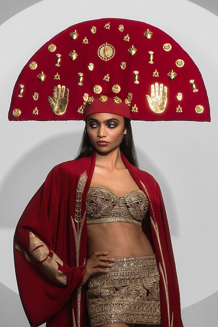 Crimson Heavy Crepe Embroidered & Printed Jacket by Masaba at Pernia's Pop Up Shop