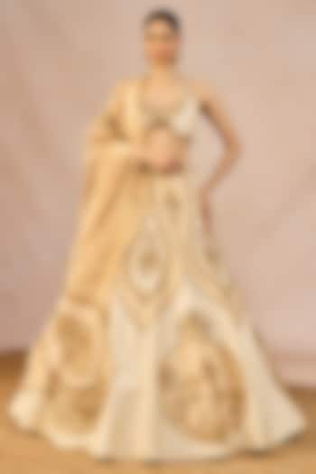Ivory & Gold Tissue Chaand Kashti Motif Embroidered Bridal Lehenga Set by Masaba at Pernia's Pop Up Shop