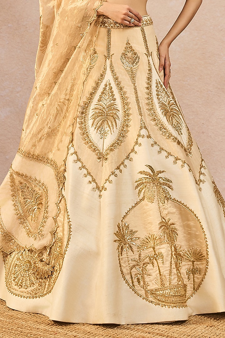 Ivory & Gold Tissue Chaand Kashti Motif Embroidered Bridal Lehenga Set by Masaba at Pernia's Pop Up Shop