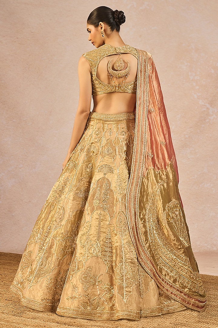 Gold Shaded Tissue Kashmiri Kali Motif Embroidered Bridal Lehenga Set by Masaba at Pernia's Pop Up Shop