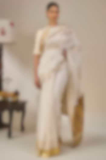 Ivory Striped Tissue Silk Wedding Saree Set by Masaba at Pernia's Pop Up Shop