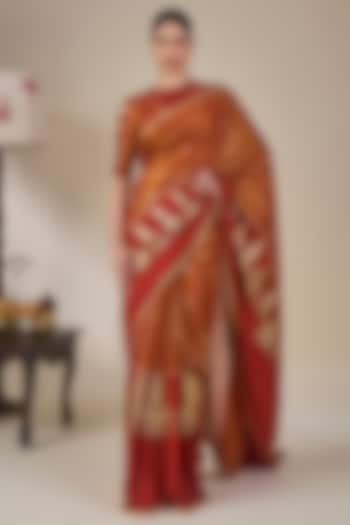 Rust Striped Tissue Silk Foil Printed Wedding Saree Set by Masaba at Pernia's Pop Up Shop