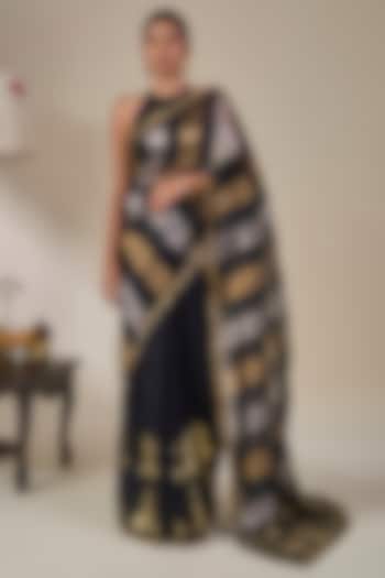 Black Tissue Silk Foil Printed Wedding Saree Set by Masaba at Pernia's Pop Up Shop