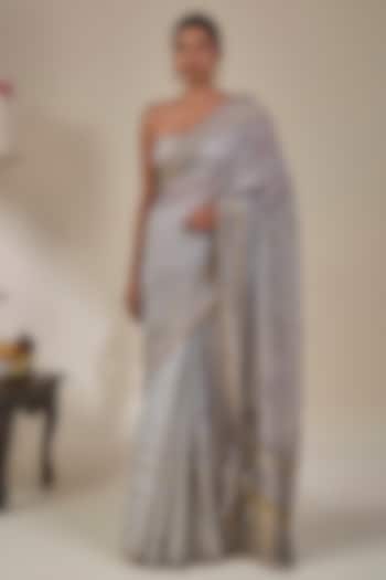 ?Grey Crushed Tissue Silk Half-N-Half Wedding Saree Set by Masaba at Pernia's Pop Up Shop