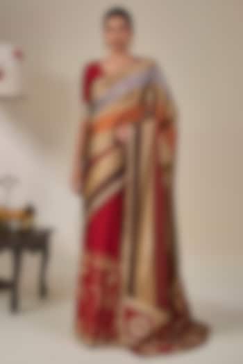 Red Tissue Silk Foil Printed Wedding Saree Set by Masaba at Pernia's Pop Up Shop
