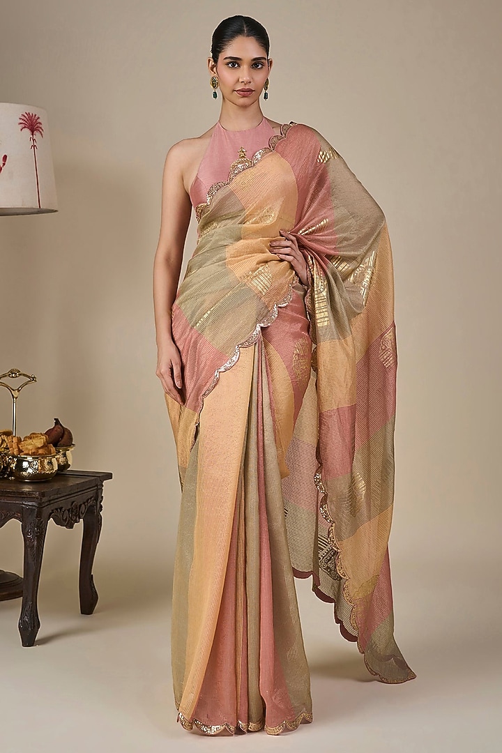 Multi-Colored Tissue Silk Foil Printed Wedding Saree Set by Masaba at Pernia's Pop Up Shop
