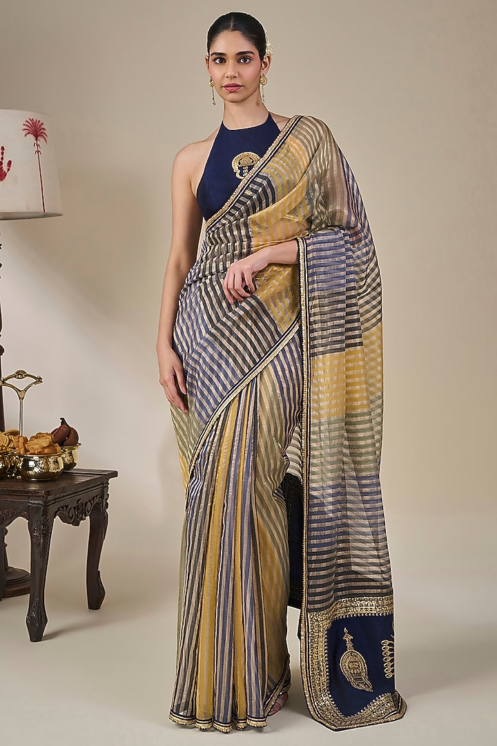 Multi-Colored Striped Tissue Silk Wedding Saree Set by Masaba at Pernia's Pop Up Shop
