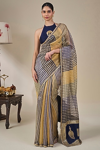 Multi-Colored Striped Tissue Silk Saree Set by Masaba