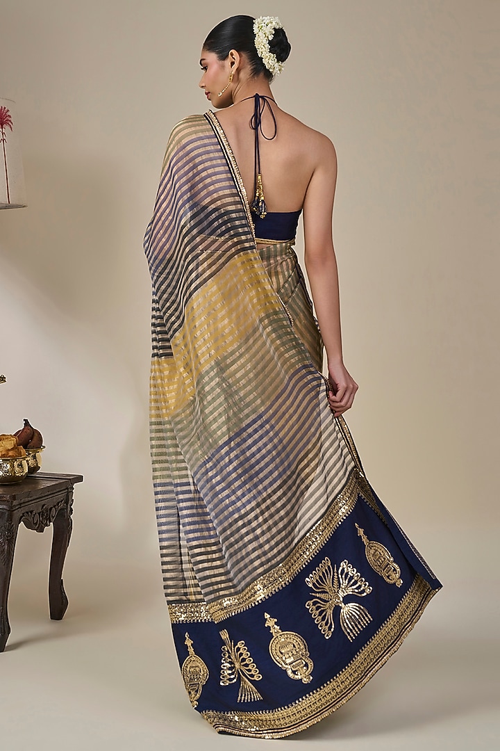 Multi-Colored Striped Tissue Silk Wedding Saree Set by Masaba at Pernia's Pop Up Shop