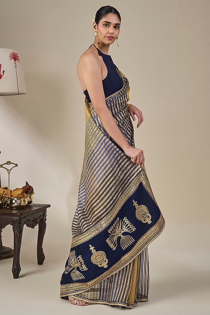 Multi-Colored Striped Tissue Silk Wedding Saree Set by Masaba at Pernia's Pop Up Shop