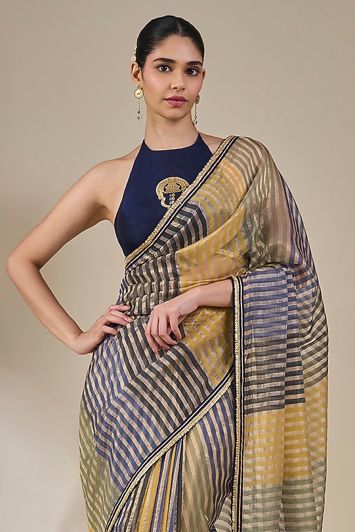 Multi-Colored Striped Tissue Silk Wedding Saree Set by Masaba at Pernia's Pop Up Shop