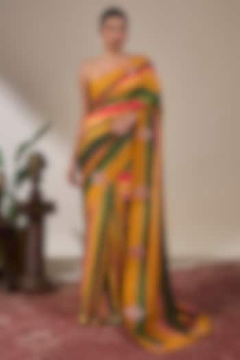 Multi-Colored Viscose Slub Stripe Printed Wedding Saree Set by Masaba at Pernia's Pop Up Shop