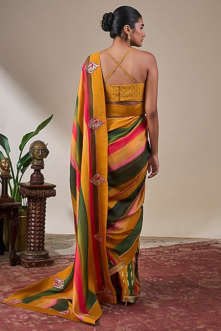 Multi-Colored Viscose Slub Stripe Printed Wedding Saree Set by Masaba at Pernia's Pop Up Shop