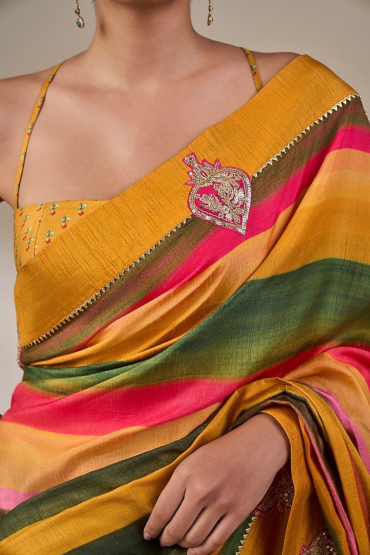 Multi-Colored Viscose Slub Stripe Printed Wedding Saree Set by Masaba at Pernia's Pop Up Shop