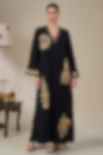 Black Heavy Crepe Printed & Embroidered Kaftan by Masaba at Pernia's Pop Up Shop